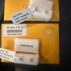 Moissanite Stud Earrings 2 pair silver and gold